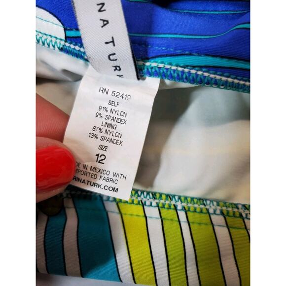 Trina Turk Bikini Swim Suit Womens 12 Bali Waves Resort Wear Colorful Gold - Picture 9 of 11